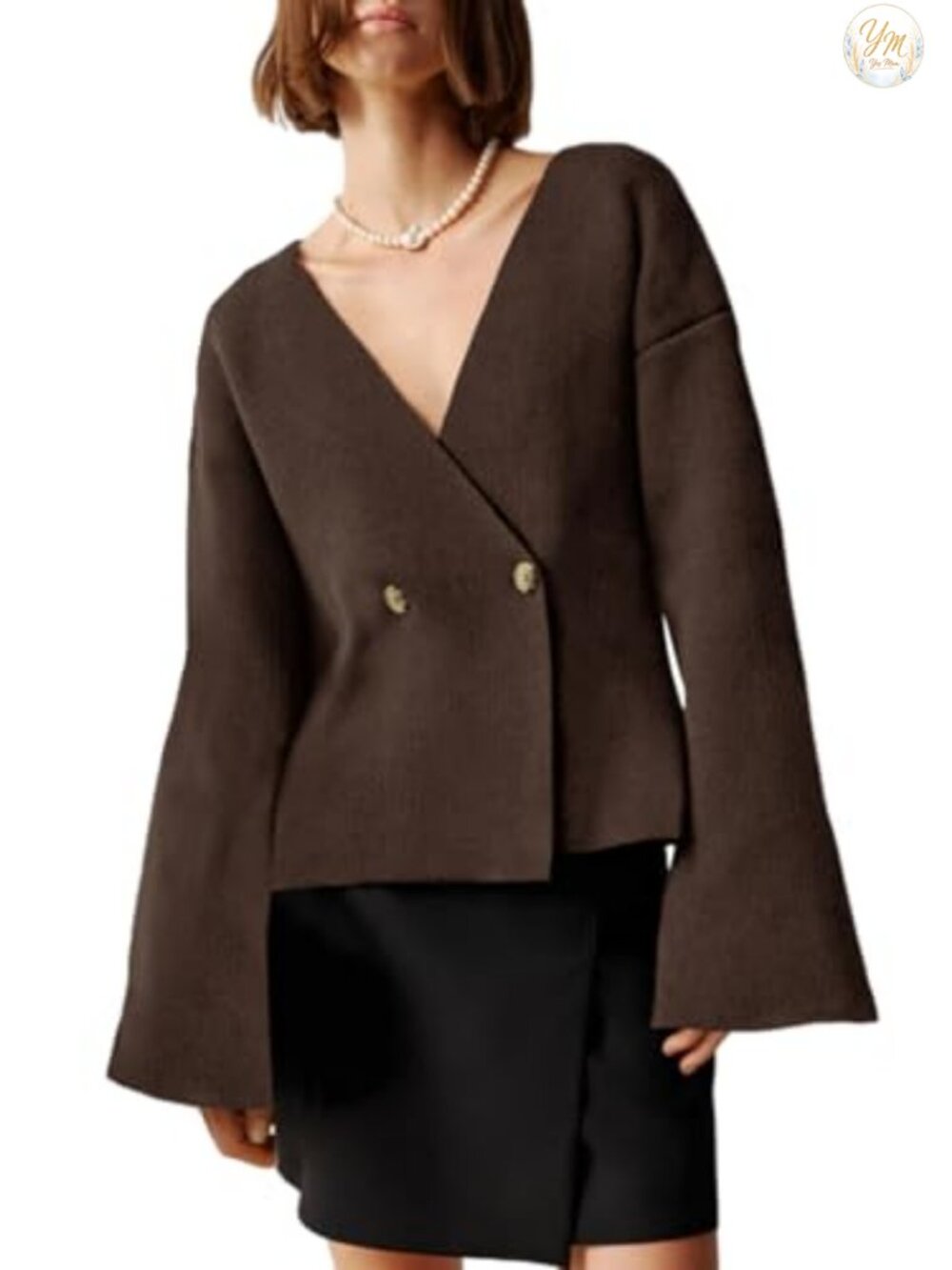 Women's Oversized Double Breasted Knit Cardigan with Bell Sleeves
